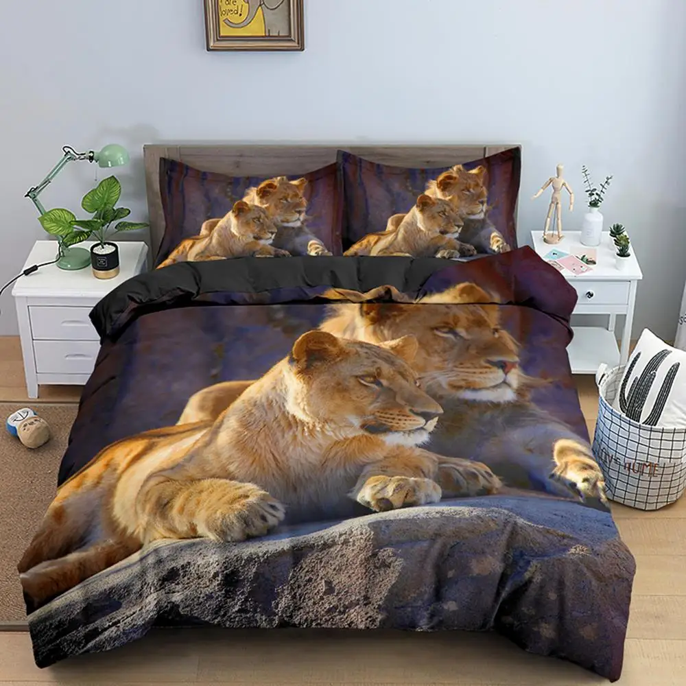 

2/3PCS 3D Lion Printing King Bedding Set Custom Animal Adult Kids Queen Duvet Covers Comforter Cover Sets With Pillowcase