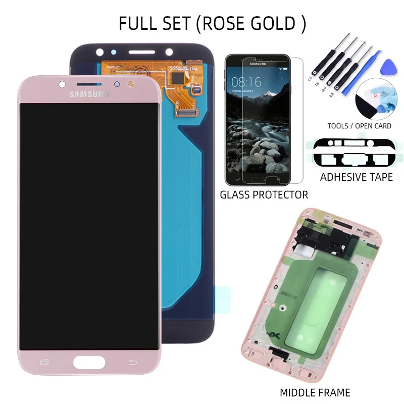 AMOLED Дисплей для SAMSUNG Galaxy J7 Pro J730 J730F LCD в сборе с тачскрином 5.5" Черное золото Голубое розовое золото - Цвет: Full Set - Pink