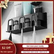 Toothbrush Holder Bathroom Toothpaste Storage Rack With Cup Holder Wall Mounted Razor Stand Organizer Shelf Bathroom Accessories