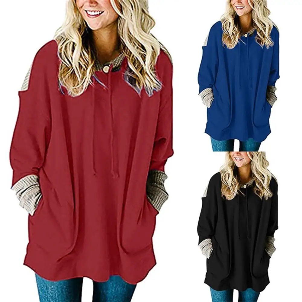 

Autumn Women Long Sleeve Solid Hoodies Drawstring Hooded Sweatshirt Casual Loose Blouse Pocket Pullover Tops Fashion Clothes