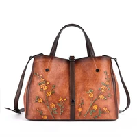 2020 new style womens bag retro embossed leather womens bag rubbing color large capacity straddle handbag handbag women purse