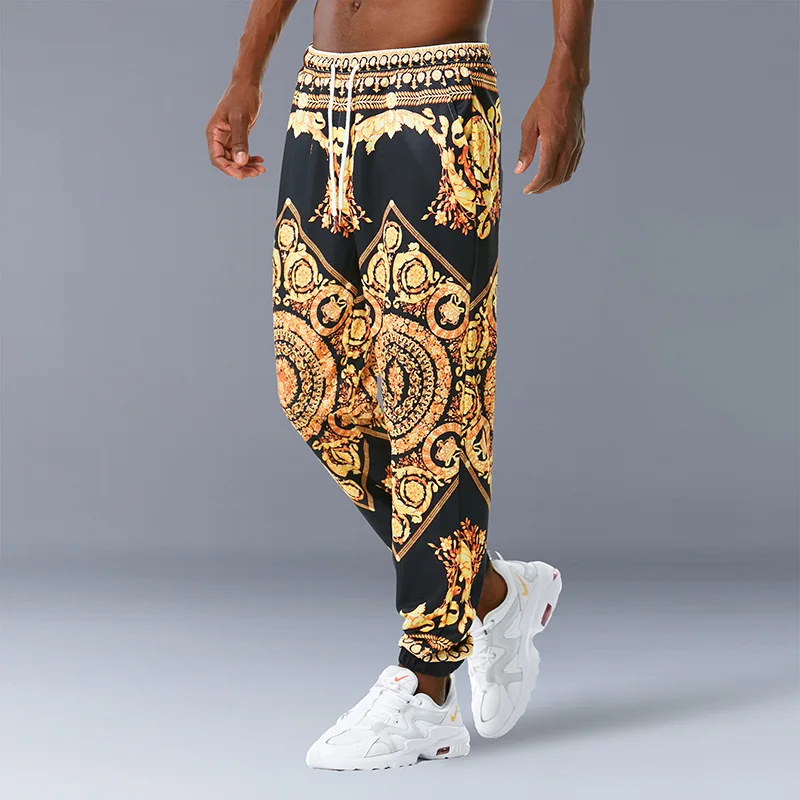 

Autumn Casual Pants Men Elastic Waist Printed Personality Fashion Stretchy Comfortable Soft Abstract Male Pants
