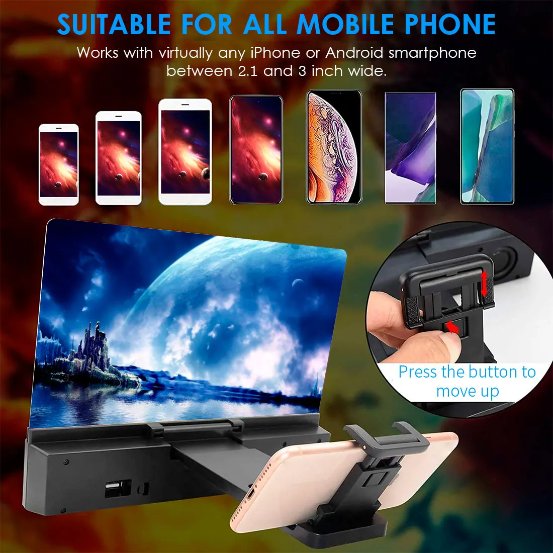 

3D Mobile Phone Screen Magnifier HD Video Amplifier Folding Enlarged Expander Desktop Bracket Smartphone Holder Mount r20