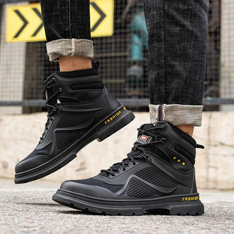 

High Top Safety Shoes Men Safety Boots Steel Toe Shoes Work Sneakers Safety Footwear Man Protective Construction Shoes For Men
