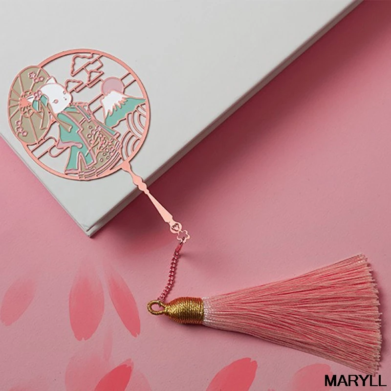 

1pc Chinese style lady kitten bookmark creative metal hollow bookmark pendant
