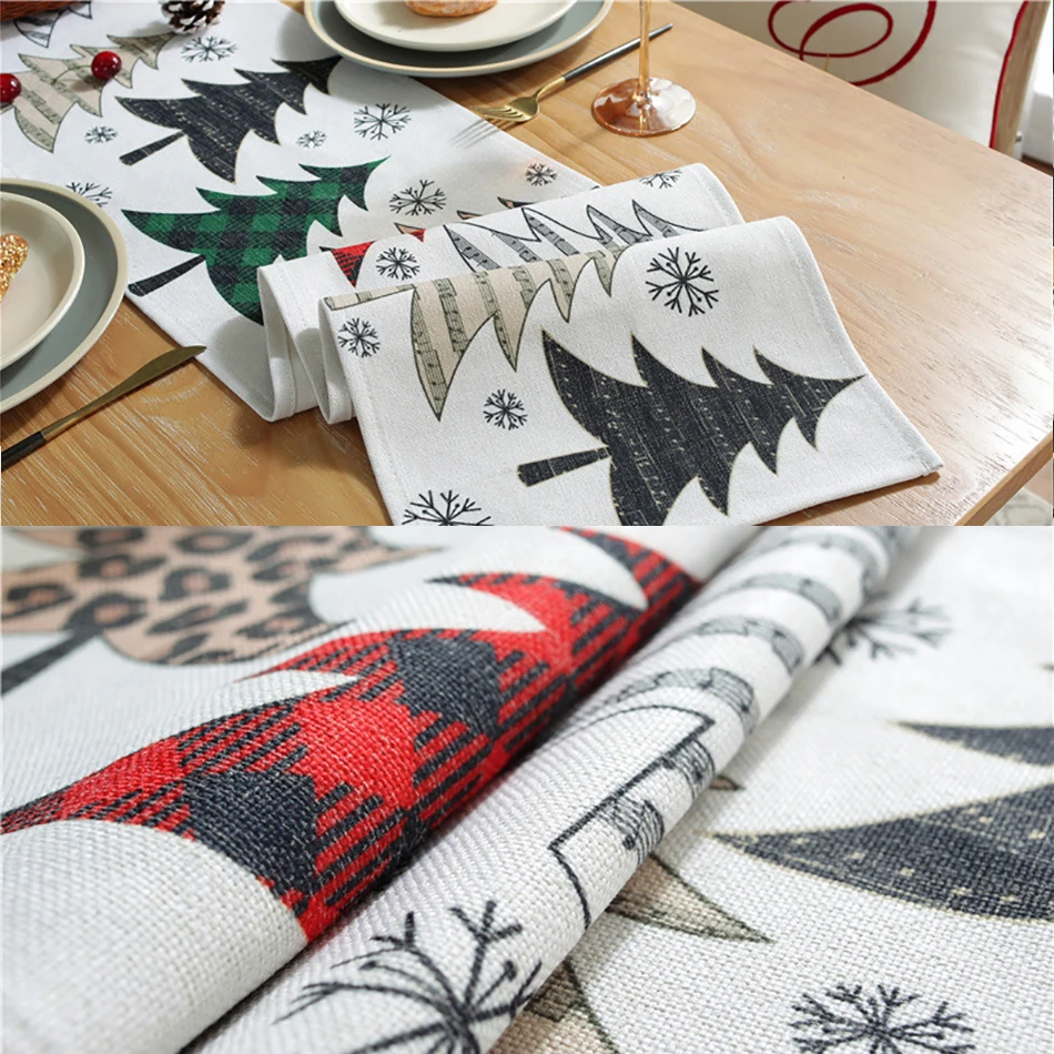 Table Runners Christmas New Year Party Decorations Polyester Xmas Tree Snowflake Printed Dinner Cover Flag Tablecloth | Дом и сад