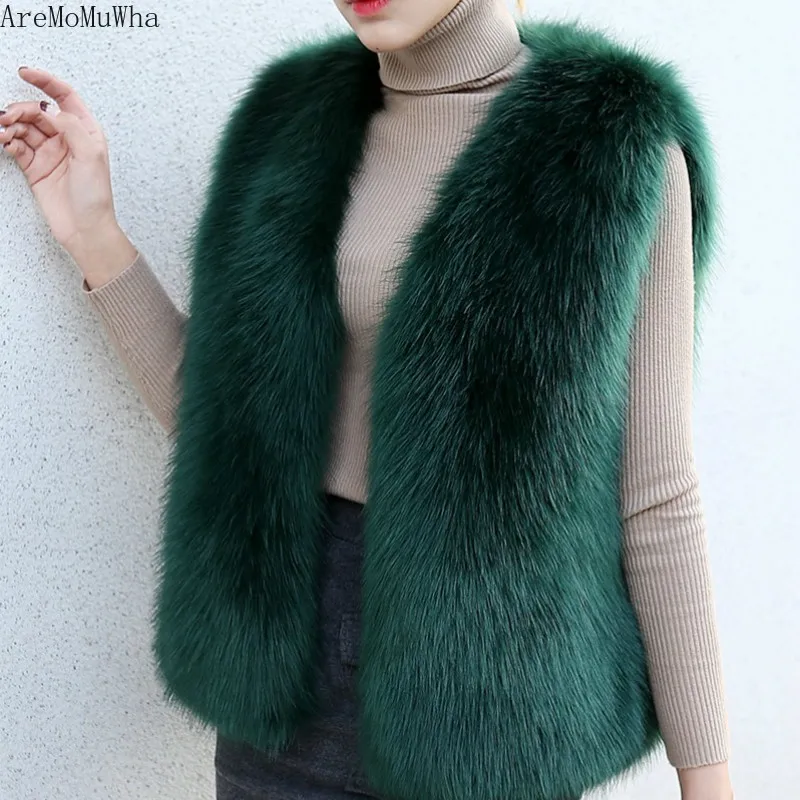Женский жилет из искусственного меха AreMoMuWha короткий толстый норки в Корейском