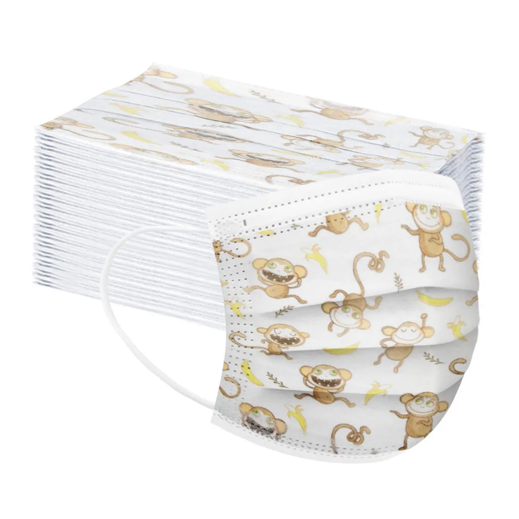 50 шт. детская одноразовая маска с принтом обезьяны банана 3 слоя |