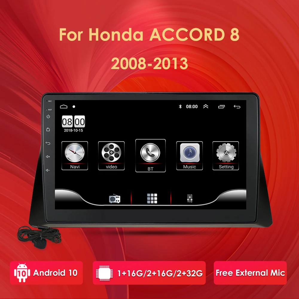 Автомагнитола 2 Din на Android 10 1 дюйма + 32 ГБ для Honda Accord 8 2008 2013 GPS навигация поддержка BT