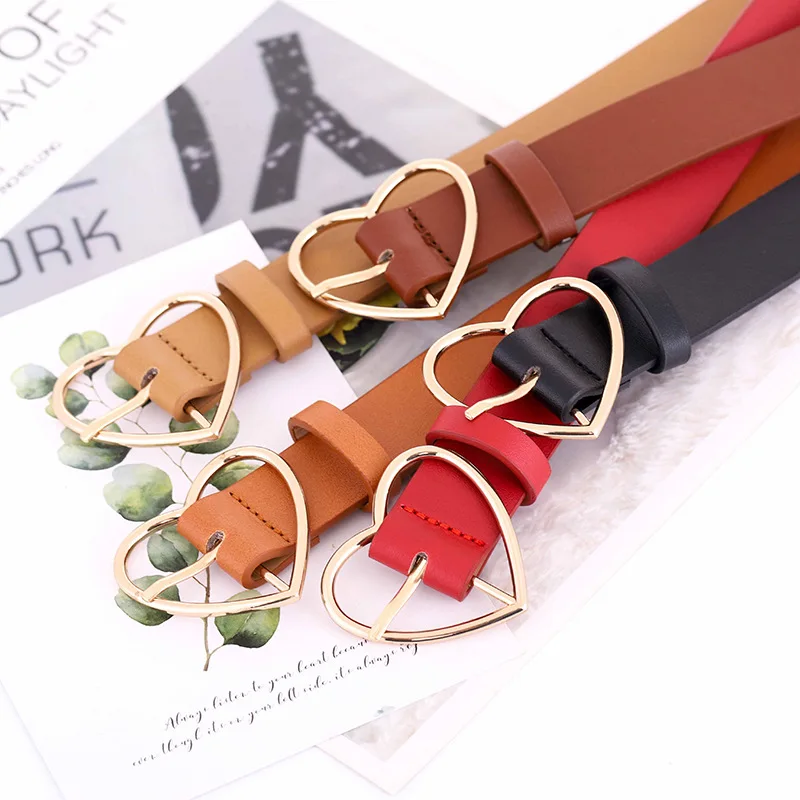 

Harajuku Leather Belts for Women Metal Buckle Heart Belt Waistband Wedding Party Dress Jeans Female Ladies Belt pasek damski