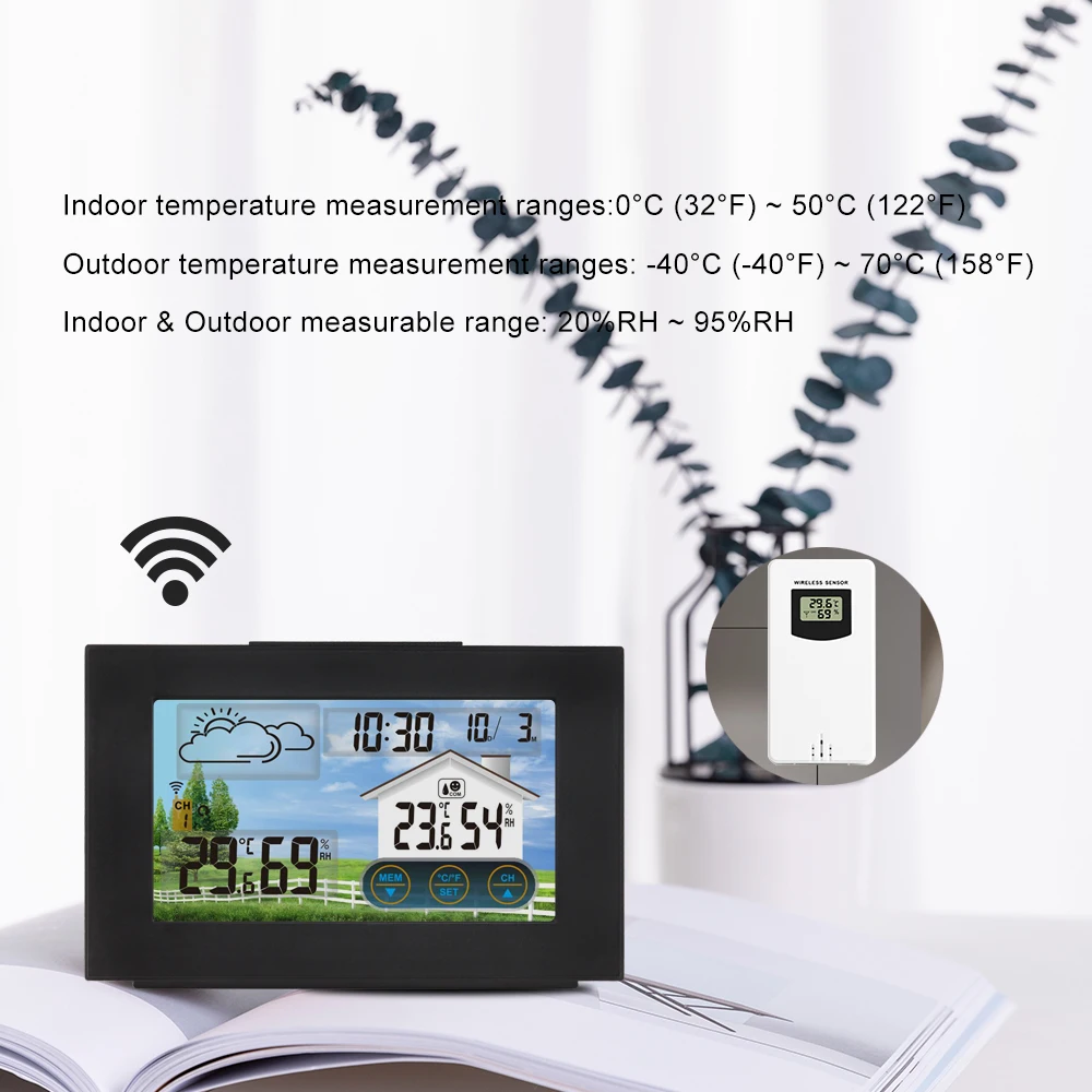 fanju weather station touch screen wireless indoor outdoor temperature humidity meter digital alarm clock 1 3 sensor 40℃ tools free global sh