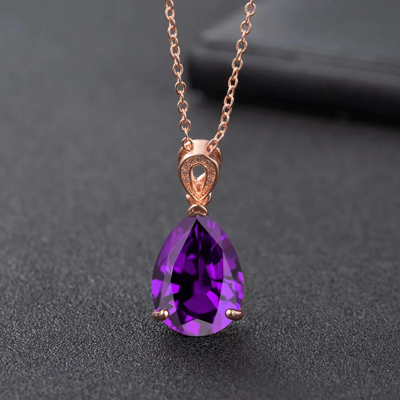 

DIWENFU 14K Rose Gold 45cm Necklace Real Amethyst Topaz Pendant Women 14 K Rose Gold Jewelry Bizuteria Naszyjnik Collares Mujer