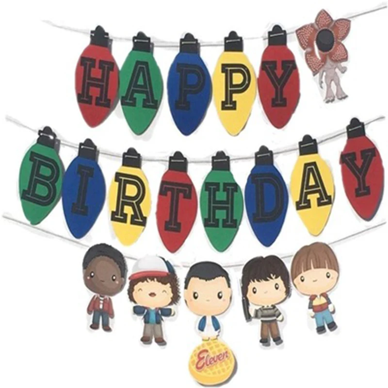 

Stranger Things Theme Party Decorations Happy Birthday Banner Cake Topper Eleven Things Latex Balloons Party Decor Supplies