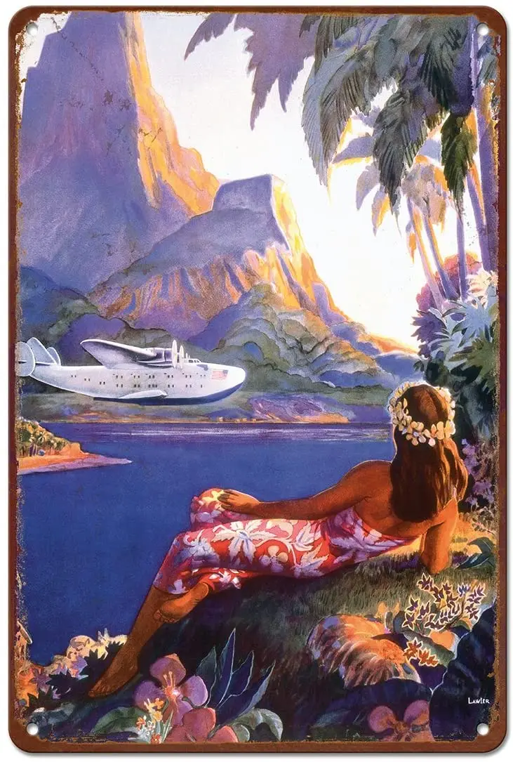 

Fly to South Seas Isles via Pan American - Pan American Airways (PAA) Hawaii - Vintage Airline Travel Poster by Paul George
