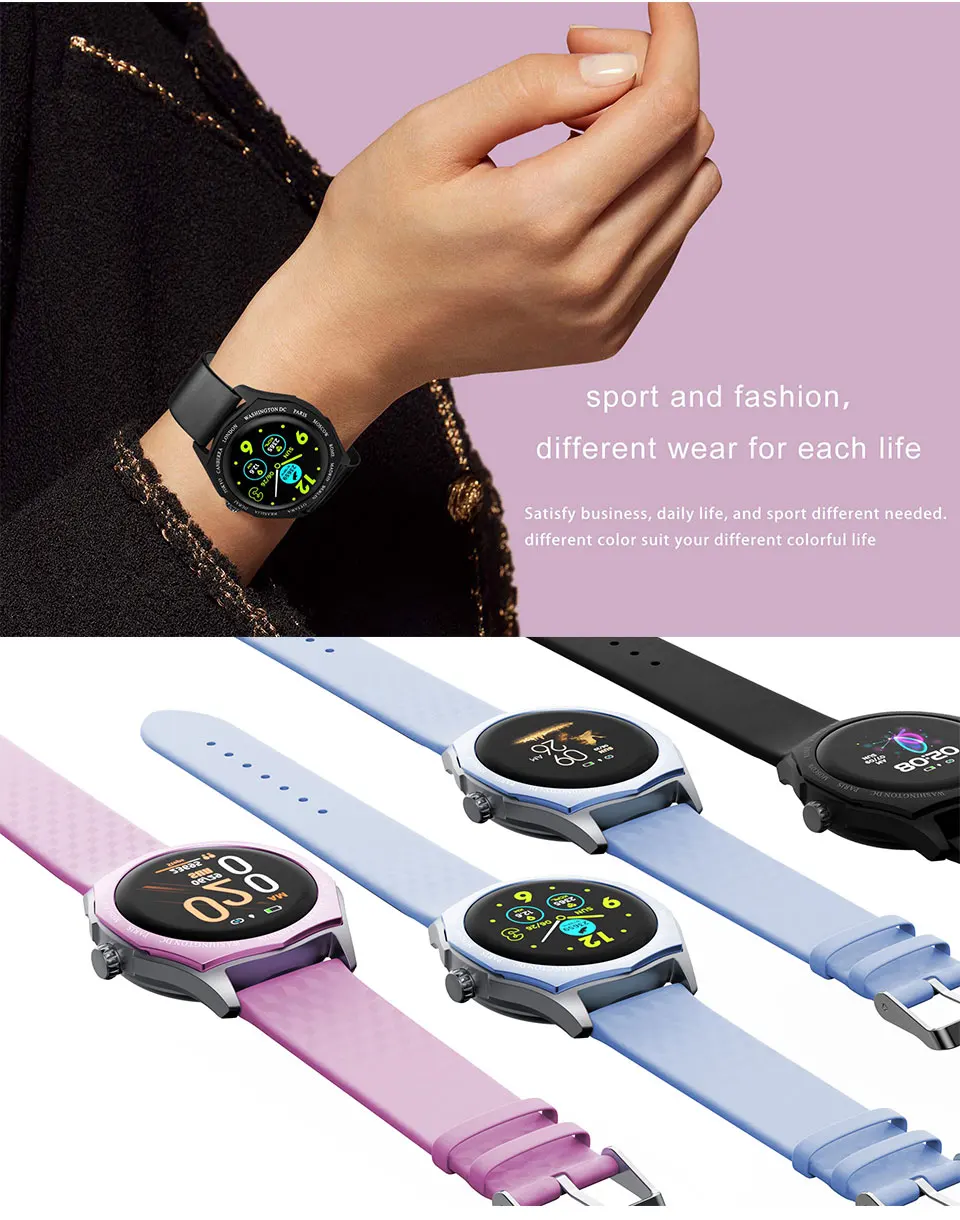 ELFTEAR V18 Смарт-часы для женщин Полный Круглый сенсорный экран леди Smartwatch изменение цвета ремешок мониторинг сердечного ритма для Apple Watch