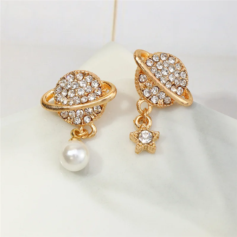 

New Fashion Saturn Earring Contracted Transparent Crystal Pendant Earrings Women Jewelry Party Present Jewelry