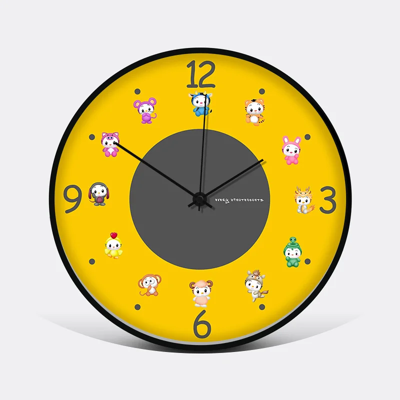 

12Inch Chinese Zodiac Cartoon Pattern Painting Wall Clock Living Room Household Fashion Round Silent Art Wall Watch Home Decor