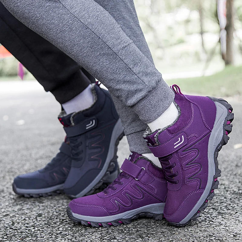 Женские кожаные ботинки на плоской подошве водонепроницаемые кроссовки меху с