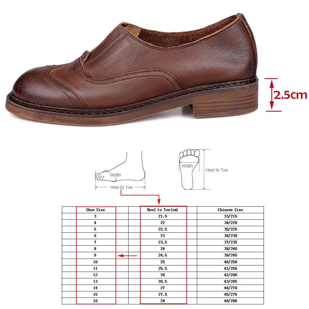

Round Toe Genuine Leather Low Heels Pumps Ladies Vintage Spring Casual Loafers Shoes Brown