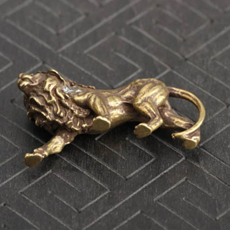1pcs Lion Ornament Copper Majestic King Miniatures Figurines Vintage Craft Desk Decor Accessories Handmade Lines | Дом и сад