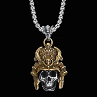 new trendy gothic jewelry mens cool japanese samurai gold skull pendant necklace stainless steel