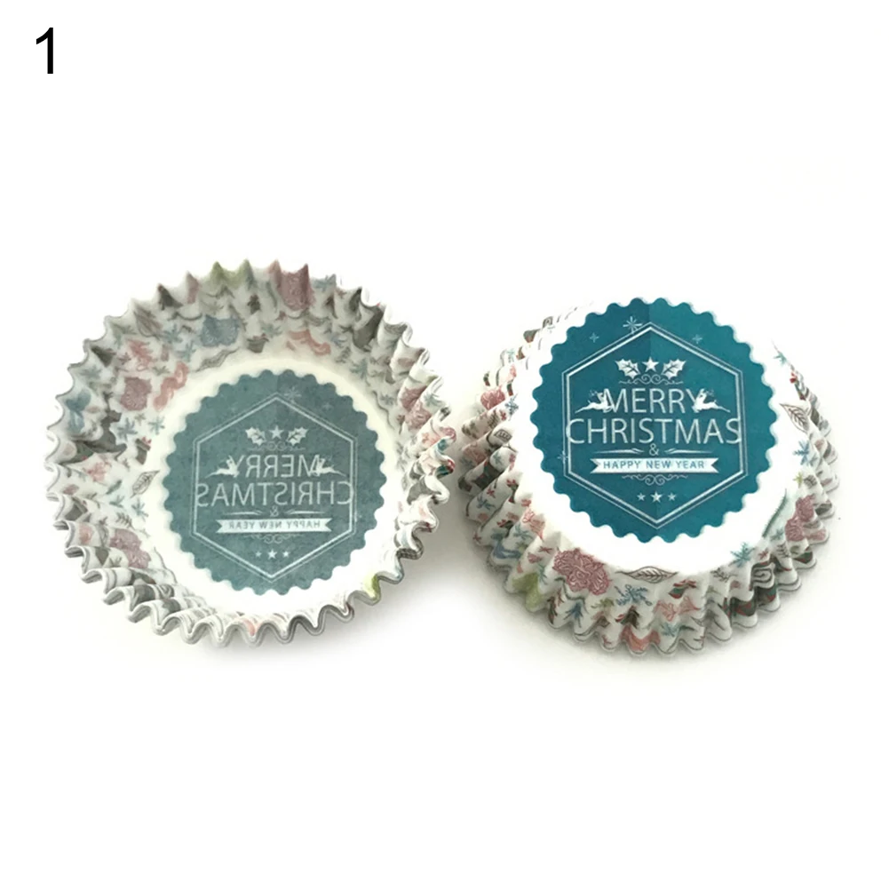 100 шт Рождественская шапка Снеговик принт полосатые обертки для кексов формочка