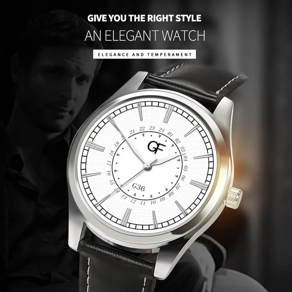 Роскошные мужские кварцевые часы с кожаным ремешком повседневные браслет