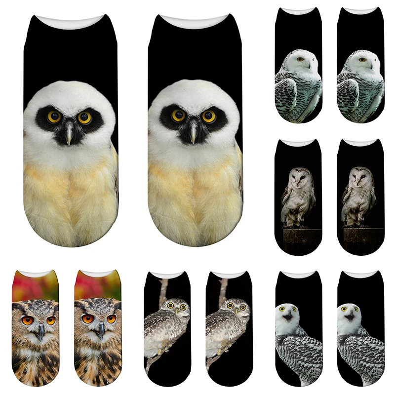 

Funny Animal Socks 3D Printed Cute Owl Mini Pattern Women Crew Socks Black Series Girl Gift Summer Breathable Low Ankle Socks