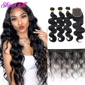 ShinrFull бразильские волосы, волнистые человеческие волосы, 3 пряди кружевной застежкой, 4X 4 волосы Remy, бесплатная доставка для черных женщин, натуральные