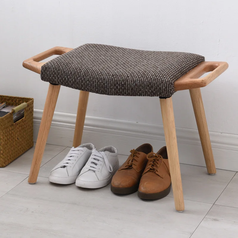 

Nordic Oak Dressing Stool Footrest Sofa Stool Shoes Fabric Upholstery Bench Ottoman Household Home Wood Stool Leisure Footstool