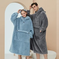 warm pajamas womens autumn and winter flannel nightgown thickened home service cute hooded hooded couples robe cotton