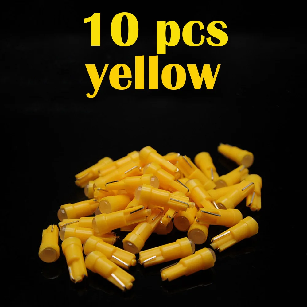 yellow 10pcs Для машины подсветка для авто Автомобильная внутренняя T5 Светодиодная Автомобильная лампочка подсветка приборной доски Автомобильная дверь клиновидная лампа для ламп накаливания 12 В cob для SMD стайлинга автомобиля - Цвет: yellow 10pcs