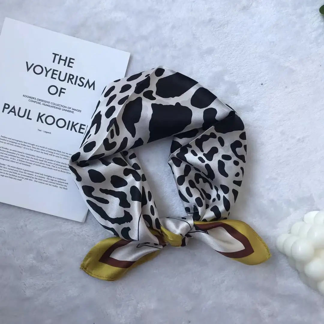 

Leopard Print 100% Pure Silk Scarf Women Female Square Scarves Hijab Pashmina Foulard Neckerchief Headscarf Bandana Headband