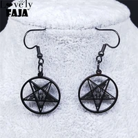 satan inverted pentagram sheep head stainless steel earrings women black color dangle earrings jewelry boucle d%e2%80%99oreille exs03
