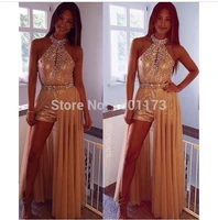 free shipping 2018 new design high neck beading short formal custom special occasion sexy prom party gown bridesmaid dresses