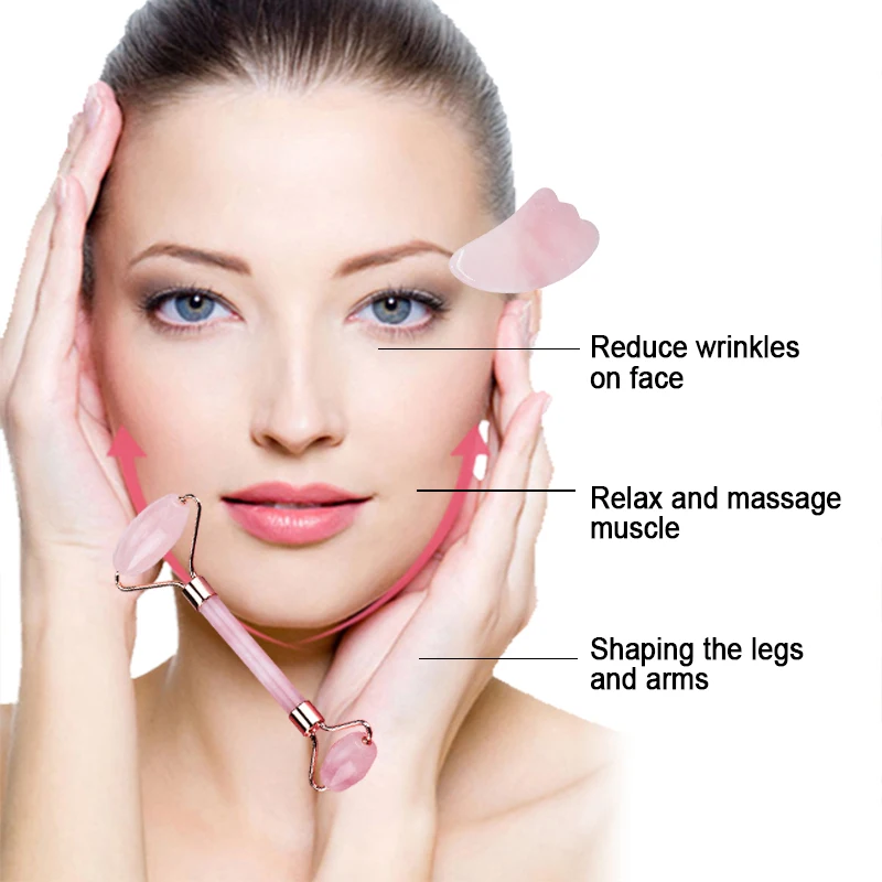 Портативный массажер для лифтинга лица Нефритовый ролик натуральный розовый
