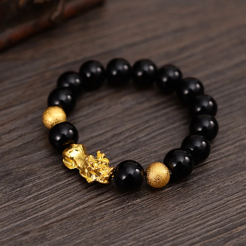 

Imitation obsidian brave bracelet small gifts good moral golden brave bead chain