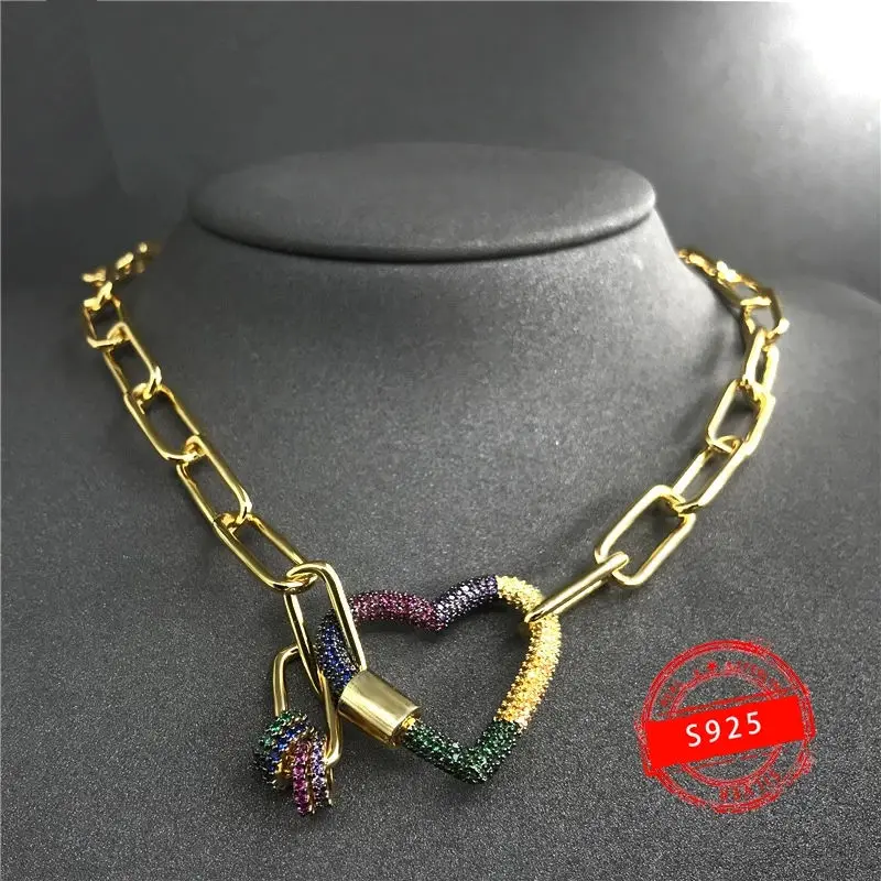 

collar de amor de arcoíris para mujer, de Plata de Ley 925, cadena de amor entrelazada, regalo de joyería bohemio clásico para m
