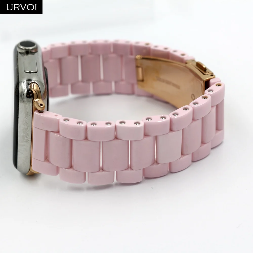 Браслет URVOI звеньевой для apple watch 6 SE 5 4 3 band полностью керамический Блестящий
