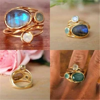 new creative inlay colorful moonlight stone ring womens new jewelry wedding ring size 6 10