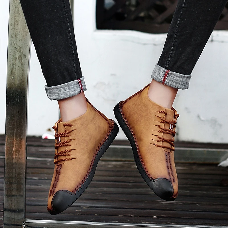 Зимние мужские ботинки из натуральной кожи дышащие ботильоны модная обувь