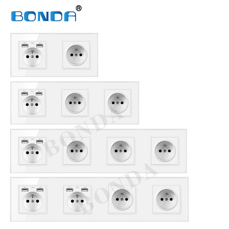 BONDA мульти соединение французская стандартная настенная розетка 16A USB закаленное