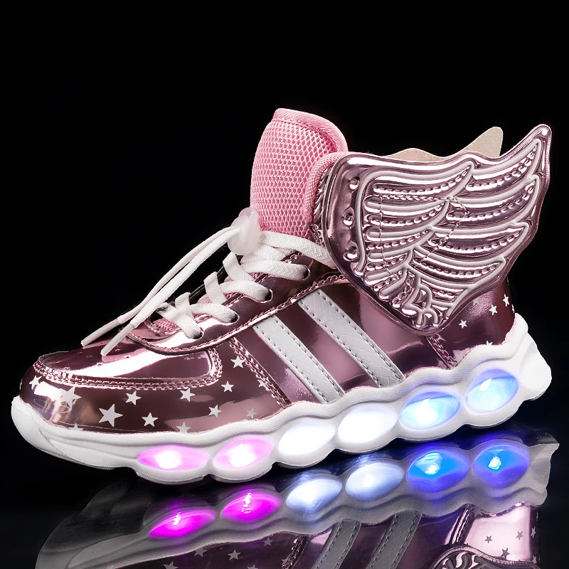 

boys girls Children Sneakers Fashion Wing USB Charge LED Glowing Girls Shoes Flashing Light Luminous Boy Sneakers Tenis Infantil