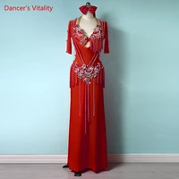belly dance suit tassel diamond bra half sleeves robe performance clothes high end custom adult child dress competition clothing