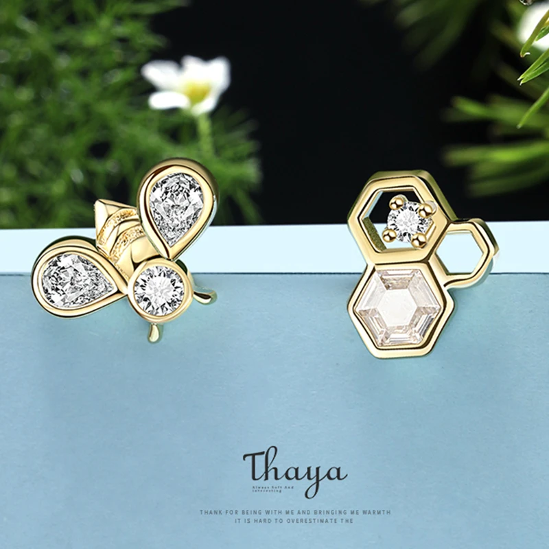 Thaya 100% Настоящее серебро 925 пробы оригинальные серьги-гвоздики с Пчелой и медом