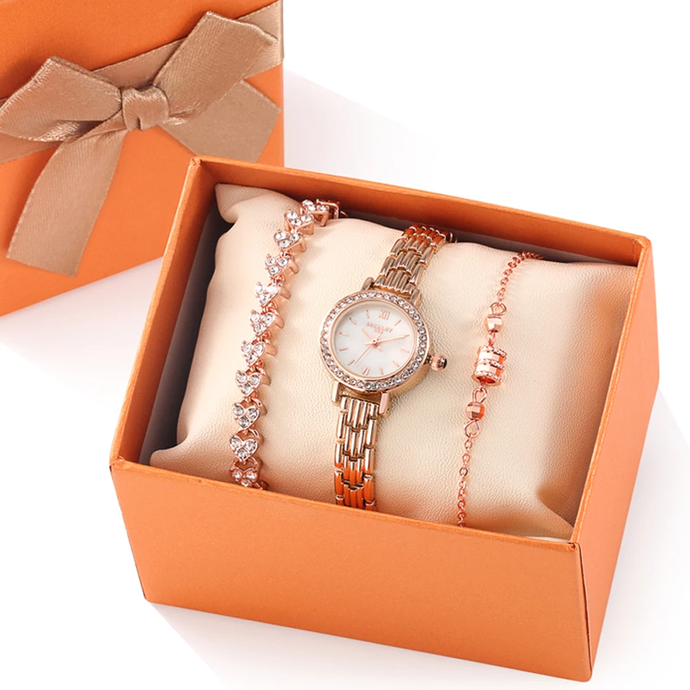 

Часы женские кварцевые из нержавеющей стали под розовое золото, со стразами