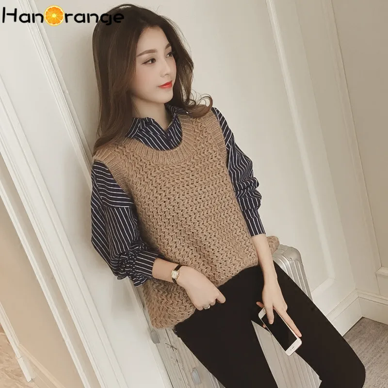 2020 Spring Women Knitted Vest Sleeveless Sweater Korean Version Back Split Pullover | Женская одежда