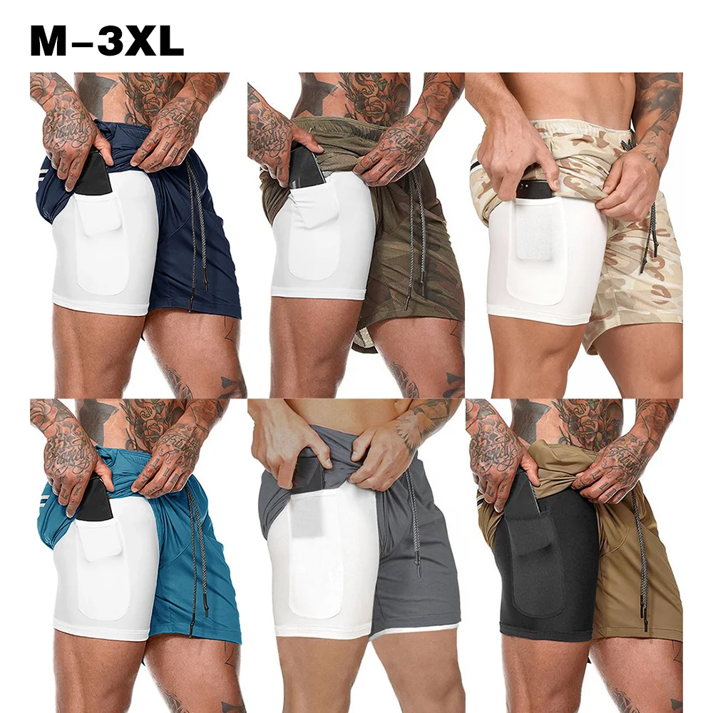 Мужские шорты для бега 2 в 1 спортивные легкие занятий йогой и фитнесом пояс