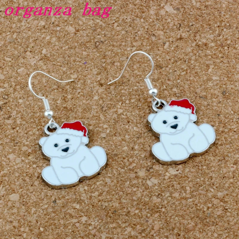 

15pairs/Lot White Enamel Bear Alloy Charm Earrings Fish Ear Hook Chandelier Jewelry 21.2x40.5mm A-521e