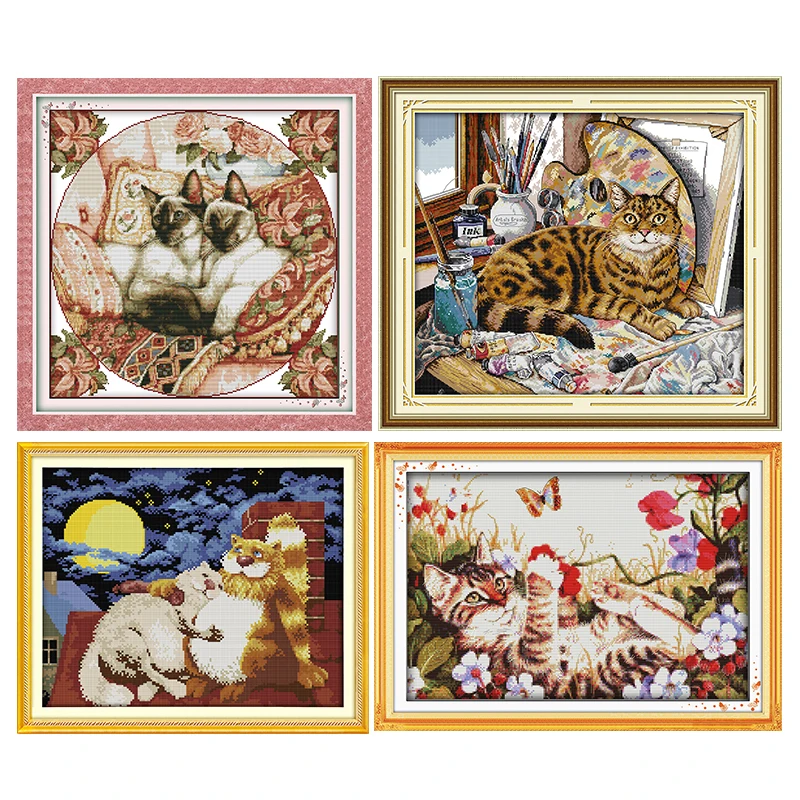 

Cross Stitch Kits Sleepy Cats Patterns Counted Printed Canva 11CT 14CT Print Stamped Cross Stitch Kit Embroidery Needlework Set